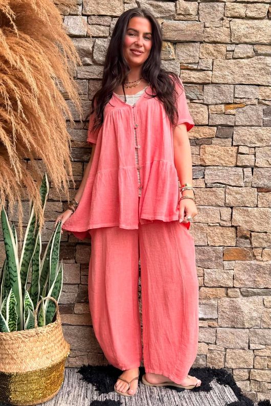 Lina Linen Blend Smock Over Shirt Washed Watermelon